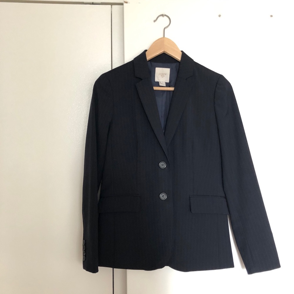 J Crew Factory Suiting Blazer in Pinstripe Wool